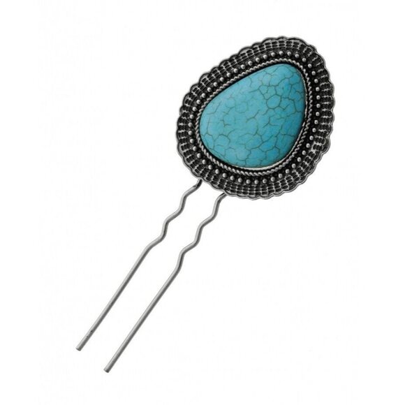 WESTERN Blue TURQUOISE HAIR PIN Clip Silver Southwest Comb Barrette LARGE - Picture 2 of 9